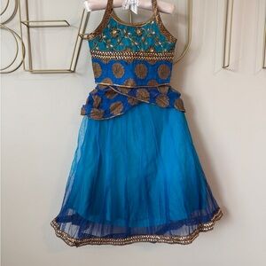 Baby Girl Blue and Gold Embellished skirt and top set